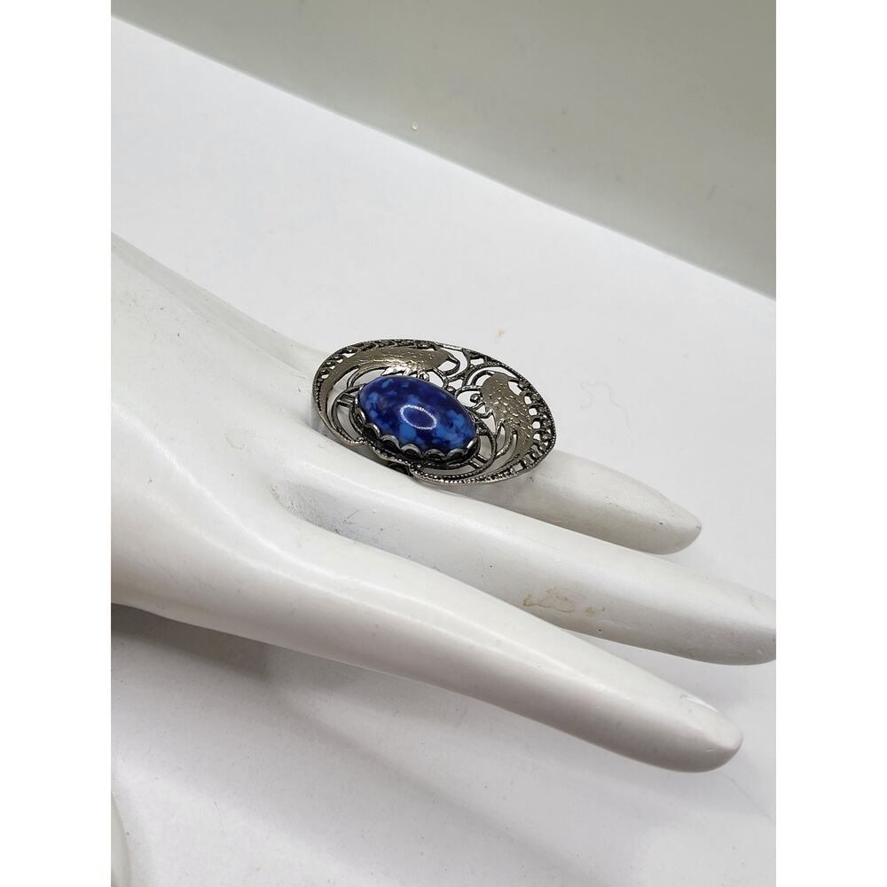 Vintage Peacock Ring Statement Adjustable Silver … - image 8